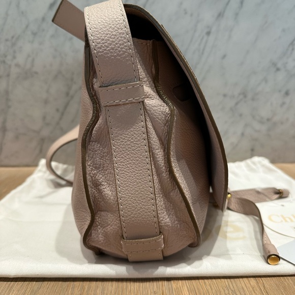 Chloe Marcie Medium Taupe Leather Crossbody Saddle Bag - Picture 4 of 12